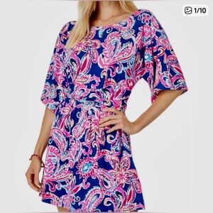 Lilly Pulitzer Parigi Pink Boat Neck Flitting About Romper Medium New